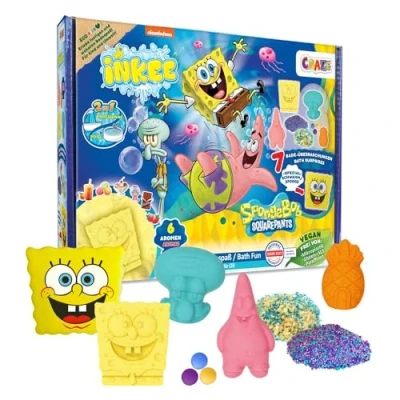 Imagen de Caja regalo INKEE SPONGE Bob set de baño para niños 7 aditivos niños, bolas Esponja y sales con aceite aguacate + accesorio