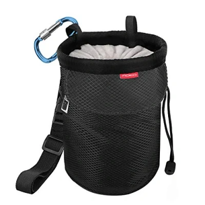 Imagen de MoKo Bolsillo de Tiza con Cinturón Ajustable y Mosquetón Cordón para Deportes, Bolsa Magnesio al Aire Libre Escalada en Roca, Levantamiento Pesas, Gimnasia Negro