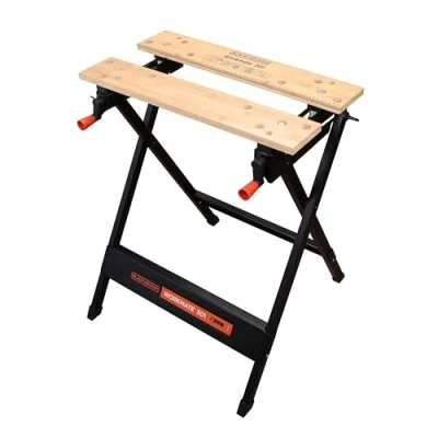 Imagen de BLACK+DECKER WM301 XJ Banco de Trabajo WORKMATE, Sistema Doble Manivela, Función Plegable, Patas Antideslizantes, Bambú Comprimido y Acero, Color Negro Madera