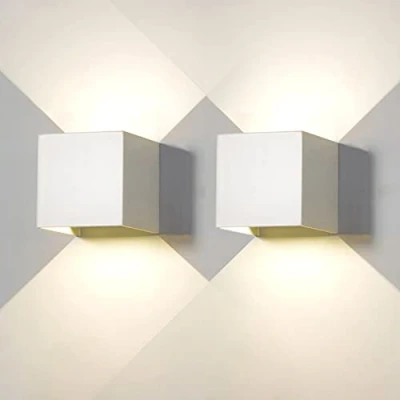 Imagen de 2 Piezas Aplique de Pared exterior LED Lámparas Interior moderno blanco 20W 4000K natural IP65 impermeable cuadrada aluminio Ángulo luz ajustable diseño y fácil instalar