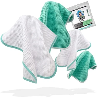 Imagen de Nuke Guys Microfibra para el Mantenimiento Profesional del Coche See Through Juego de 4 paños 35 x CN, 450 g/m², Menta y Blanco