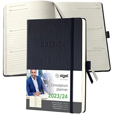 Imagen de SIGEL C2401 Conceptum Agenda semanal 2023/2024, aprox. A5, negro, tapa dura, dos páginas = una semana, 256