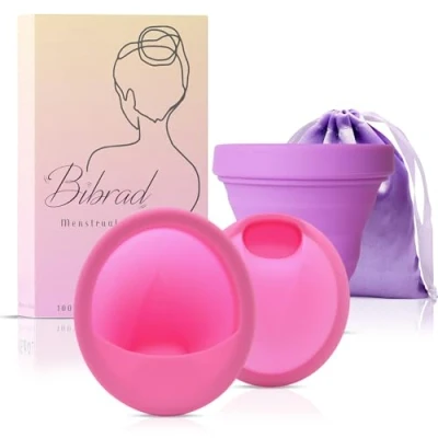 Imagen de Bibrad Disco Menstrual 2 Discos Menstruales Tallas S y L, Vaso Esterilizador Bolsa de Transporte Algodón 100% Suave Silicona Grado Medico Lavable Reutilizable… (DISCO L)