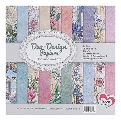 Imagen de Ideen mit Herz Papeles Duo Design bloc con 20 hojas de papel craft 25 x cm 250g/m² impreso por ambas caras diseño, motivos ideal para scrapbooking (Campanillas 02)