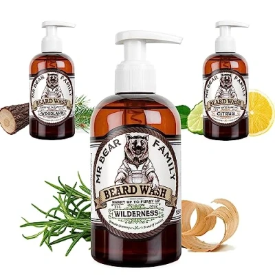 Imagen de Mr Bear Family Beard Shampoo Wilderness Champu barba hombre natural 250ml más hidratación para una abundante y sana Jabon acondicionador 2 en 1 el cuidado