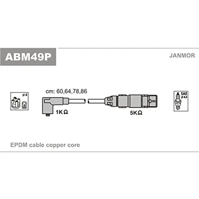 Imagen de JANMOR ABM49P Juego de Cables Encendido VOLKSWAGEN: Golf 4, New Beetle Hatchback, Caddy 3, AUDI: A3 Hatchback