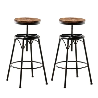 Imagen de CLP Set De 2 Taburetes Bar Beam con Base Metálica &amp; Asiento Madera I Sillas Altas Cocina En Estilo Industrial, Color:Bronce