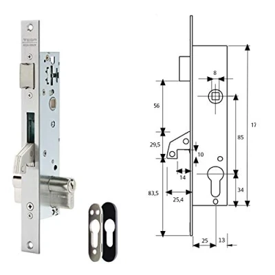 Imagen de Tesa Assa Abloy 2240253NI Cerradura Monopunto De Palanca Basculante Para Perfiles Metálicos Inoxidable Entrada 25 mm 2240
