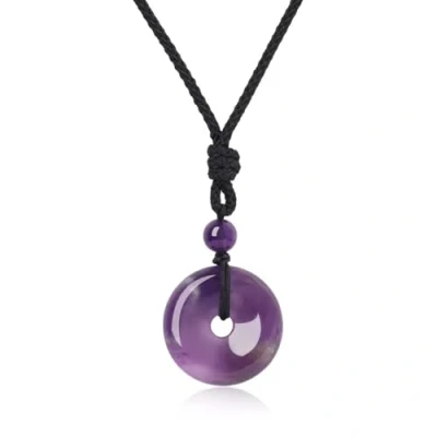 Imagen de COAI Collar Ajustable con Colgante Amuleto Ping&#039;an Kou de Amatista Piedra Natural para Hombre y Mujer