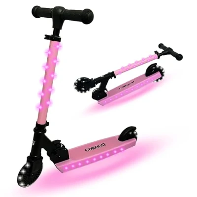 Imagen de CORQUAT Patinete con Luces led, Plegable, Altura Ajustable para niños de 3 a 10 años, Scooter Capacidad Peso hasta 60kg. (Rosa)