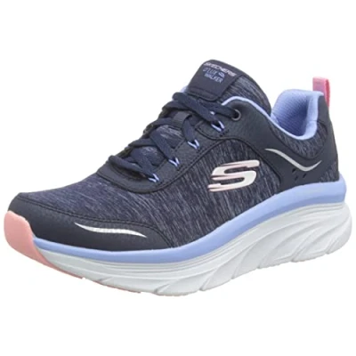 Imagen de Skechers D&#039;lux Walker, Zapatillas Mujer, Navy Blue Leather Mesh Pink Trim 336, 36 EU