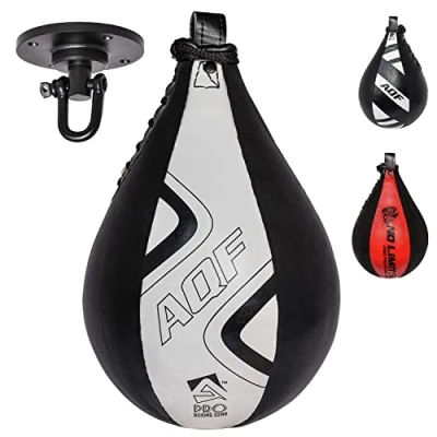 Imagen de AQF Pera Boxeo de Cuero y Saco Boxe Punching Ball para MMA Conjunto Entrenamiento con (Blanco Negro Pro)