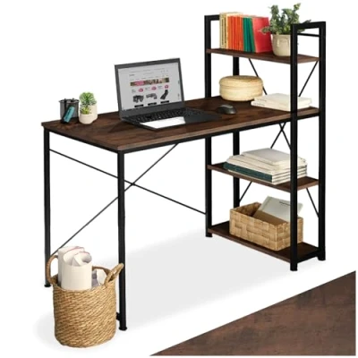 Imagen de TecTake® Escritorio para Ordenador, Mesa despacho, Mueble de Oficina, ejecutiva Estilo Industrial (Madera Oscura, rústica)