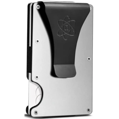 Imagen de ROSSM Tarjetero Hombre con Bloqueo RFID para Tarjetas de Crédito Cartera Minimalista Carbono y Metalica Pinza Banda Elástica Billetes