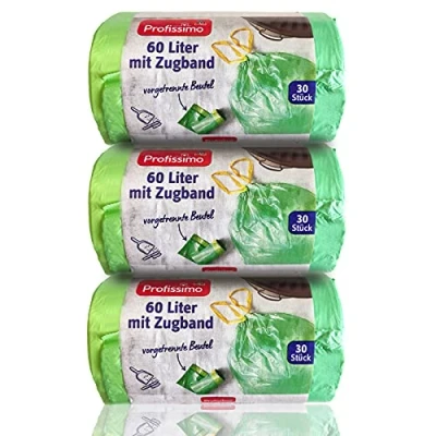 Imagen de Profissimo Lot de 3 paquets 30 sacs poubelle 60 l (90 pièces), indéchirables et étanches