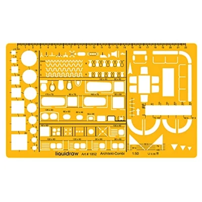 Imagen de Liquidraw® Regla de Arquitecto Escala 1:50, con Plantilla símbolos Muebles para el Plano Interior una casa.