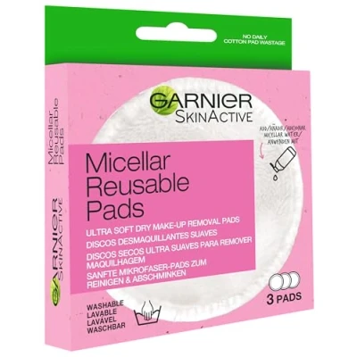 Imagen de GARNIER Skin Active Discos Desmaquillantes Reutilizables de Microfibra, Lavables Hasta 1000 Usos, Eliminan Impurezas y El 100% del Maquillaje, 3 Pads