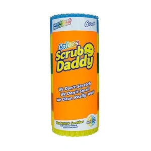 Imagen de Scrub Daddy Colors Esponja Daddy, Estropajo Cara Sonriente Limpieza Anti Rayaduras, Lavable Antibacteriana y Reutilizable para Cocina Baño, con Tecnología Flextexture Paquete de 6