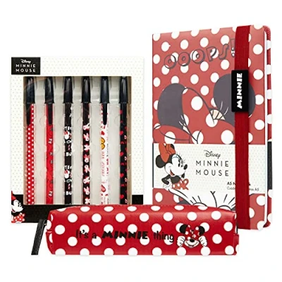 Imagen de Disney Papeleria Bonita Set Material Escolar y Kawaii Cute con Libretas Bonitas Estuche Boligrafos, Regalos Niñas Mujer Mickey Minnie Igor Winnie Pooh Mandalorian (Rojo Minnie)
