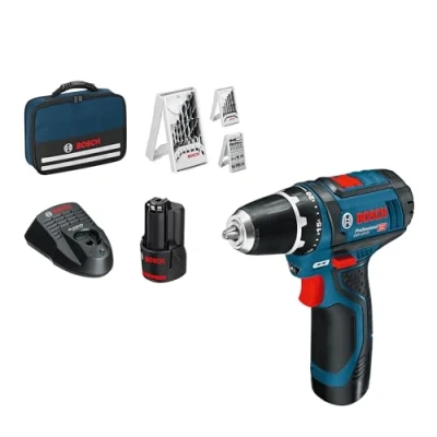 Imagen de Bosch Professional 12V System GSR 15 Atornillador a batería (30 Nm, set 39 accesorios, 2 baterías x 2.0 Ah, en maletín de lona) Amazon Exclusive