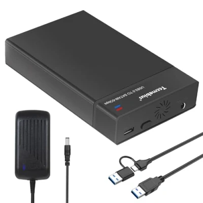 Imagen de Tccmebius Carcasa Disco Duro, USB 3.0 Caja 3.5 Externo para 2,5 3,5 Pulgadas SATA HDD SSD hasta 22TB, con Adaptador de Corriente 12V3A Cable A/C, Soporte UASP Función sueño automática (TCC S8)