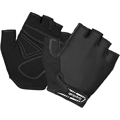 Imagen de GripGrab X Trainer Junior Kids Fingerless Padded Cycling Gloves for Children Short Finger Entry Level Pull Off Tabs Red Blue Guantes Cortos Ciclismo, Unisex Youth, Negro, L