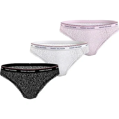 Imagen de Tommy Hilfiger Pack de 3 Braguitas Tipo Bikini con Encaje para Mujer, Multicolor (Black/White/Light Pink), S