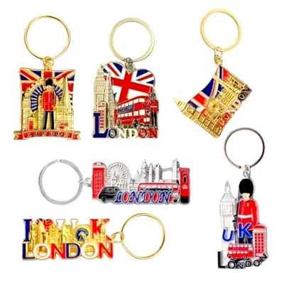 Imagen de Souvenirs 6 llaveros de Londres, llavero británico, Reino Unido, metal Inglaterra, multicolor, Mix sizes