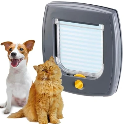 Imagen de Ferplast Gatera, Puerta para Gatos y Perros Pequeños, Cristal Paredes, Entrada Salida controlables 4 vías, Instalación Universal, Túnel Parcial, Swing 3 Tamaño Pequeño, Gris