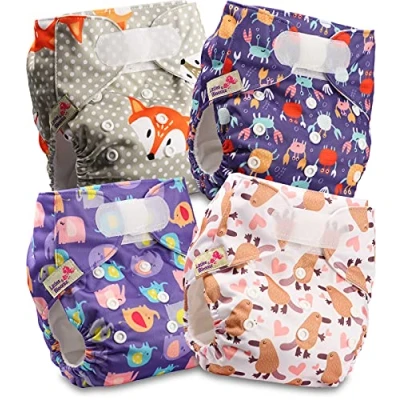 Imagen de Littles and Bloomz Pañal reutilizable para bebé con HOOK LOOP, 4 pañales, FLV2 0404