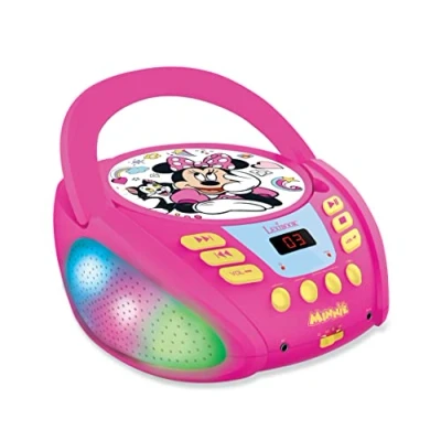 Imagen de Lexibook Disney Minnie Lector de CD Bluetooth para niños Portátil, Efectos Multicolores, Entrada micrófono, AUX IN, AC o Funciona con batería