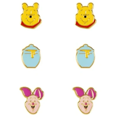 Imagen de Disney Winnie The Pooh SF00469YL Juego de aretes tres colores amarillo, rosa y azul, talla única, Latón, Sin piedra preciosa