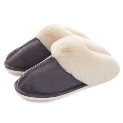 Imagen de Misolin Mujer Hombre Invierno Fur Zapatillas de Estar Cerradas Calienta Pantuflas, para interior o exterior,Gris XL(295)=40.5 42 EU