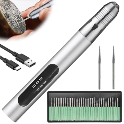 Imagen de Pluma de grabado eléctrica: kit herramientas recargable, mini herramienta con accesorios grabado, bolígrafo giratorio,