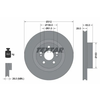 Imagen de TEXTAR 92167703 Disco de freno 312 28 05/07 108 ventilación interna revestido sin perno sujeción rueda, buje rueda RENAULT: MEGANE 2