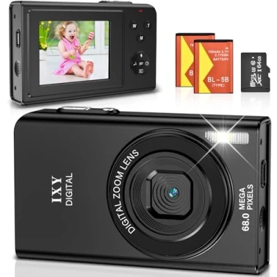 Imagen de Cámara de Fotos 68MP 4K Digital Compacta con Zoom 16X 2,4&quot; LCD Portátil Tarjeta 64GB para Niños Principiantes Adulto (Negro)