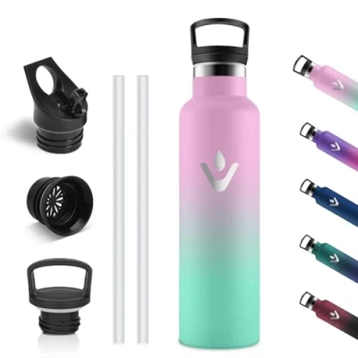Imagen de Vikastar Botella Termica, 0.75 Litro sin BPA, Agua Acero Inoxidable, a Prueba de Fugas, Agua, Reutilizable, Cantimplora para Deporte, Gimnasio, Oficina, Rosa &amp; Verde