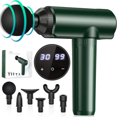 Imagen de Pistola de Masaje Muscular Lefity con 30 Niveles Ajustables y 6 Cabezales Masaje, Profesional Pantalla LCD, para Aliviar el Dolor (Verde intenso)