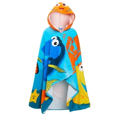 Imagen de Disney toalla con capucha de Buscando a Nemo, 100% algodón, para niños, poncho, playa, baño, azul, Talla única