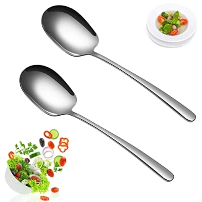 Imagen de 2 Pcs Cucharas para Servir, Grandes Servir Acero Inoxidable Asas Largas Cuchara Borde Redondeado Cocina de Buffet Restaurantes Hotel Fiesta 29cm
