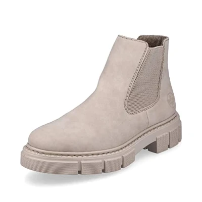 Imagen de Rieker Mujer Botines M3854, señora Botas Chelsea,Botas,Medias Botas,botín,Bota de Deslizamiento,Plano,Beige (Beige / 62),42 EU 8 UK