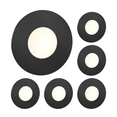 Imagen de ledscom.de 6 LED luz de escalera/plafón empotrado FEX para interiores y exteriores, redondo, negro, 85mm Ø, blanco cálido