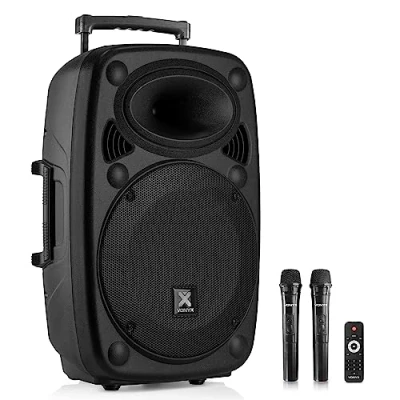 Imagen de Vonyx Verve46 Altavoz Grande con Bateria, autoamplificado portatil, Bluetooth microfono Karaoke, USB, SD, MP3, AUX, 2 microfonos UHF, Mando Distancia, Subwoofer 15&quot; 1000W, Blanco