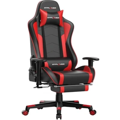 Imagen de GTPLAYER Silla Gaming con Altavoz Bluetooth Reposapies Escritorio Oficina Gamer Ergonomica Cojín Reposabrazos 3D Ajustables Respaldo Reclinable Multifuncional Rojo