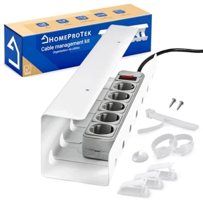 Imagen de HOMEPROTEK Organizador Cables Escritorio para Organiza x1 Bandeja Blanco Esconder en tu Oficina o Casa Cable Organizer for Desk Management