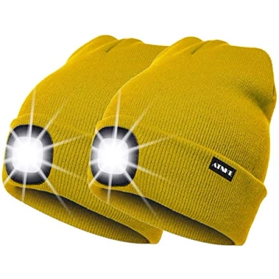 Imagen de ATNKE 2 Piezas Nueva LED Gorra con luz cálida,Unisex USB Recargable Sombrero para Correr Ultra Brillante 4 lámpara de Impermeable Multicolor/Yellow