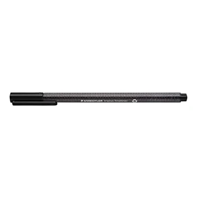 Imagen de Staedtler rotuladores triangulares Triplus, negro, de plástico reciclado, punta superfina 0,3 mm, larga vida útil, 10 negros en estuche cartón, 334 R 9