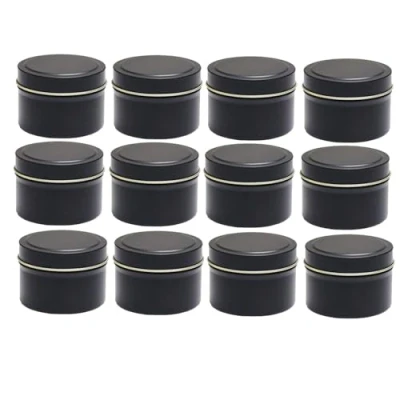 Imagen de 12 Piezas Latas de Velas Vacías,2.2oz Mini Recipientes para Velas,Tarro Vela,Envase Velas,Tarros Metálicos Vacíos Hacer Velas,Manualidades,Almacenamiento,Negro