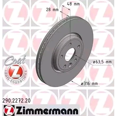 Imagen de ZIMMERMANN COAT Z 290.2272.20 Disco de freno 316 28 6/5 5 108 ventilación interna revestido altamente carbonizado JAGUAR:
