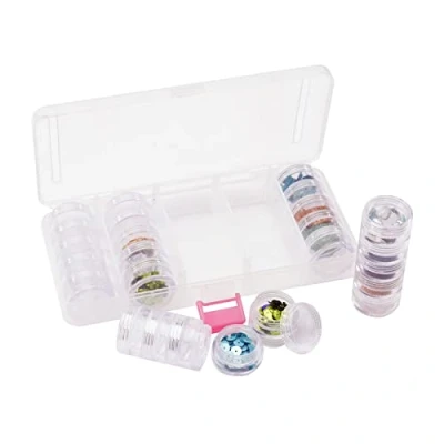 Imagen de Vaessen Creative Caja de Almacenamiento con 5 Compartimentos y 25 frascos, Organizador Transparente para Guardar Diamond Painting Cuentas, Purpurina Otros Suministros Manualidades, 18.5x8.5x3.2cm